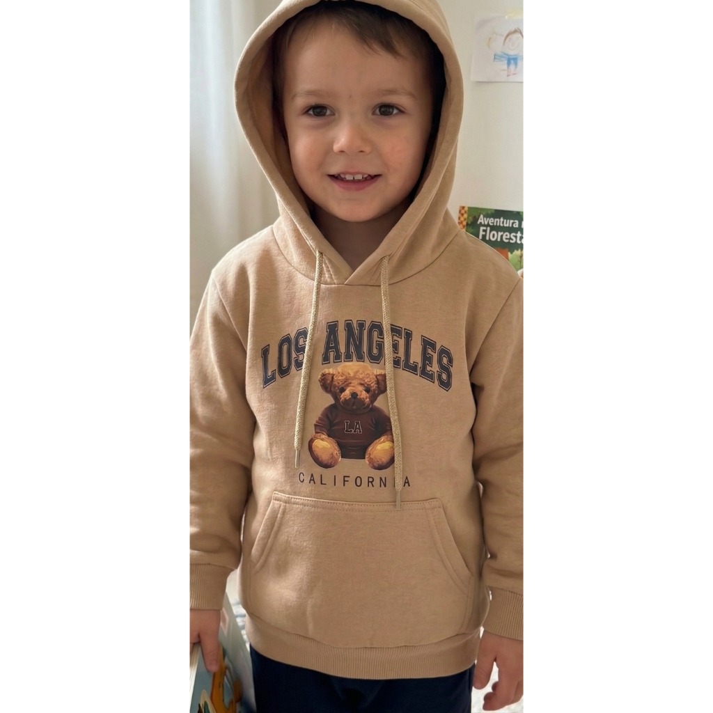 Moletom Infantil Juvenil Canguru Flanelado Casaco de  Inverno Quentinho Estampado  Casual Moda Urso