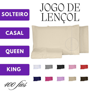Jogo de Lençol 03 Peças Cama Solteiro Casal Queen King Berço Micro percal 400 Fios em Oferta na Shopee