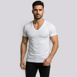 Camiseta Gola V Masculina Cavada Blusa Decote V Slim Básica Camisa Viscose Elastano Manga Curta