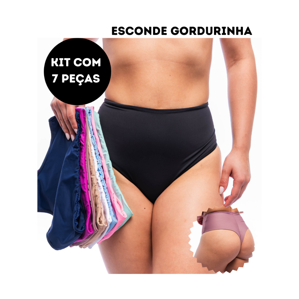 Kit 7 Calcinhas Cinta Esconde Gordurinha Fio Duplo Thais Seca Barriguinha