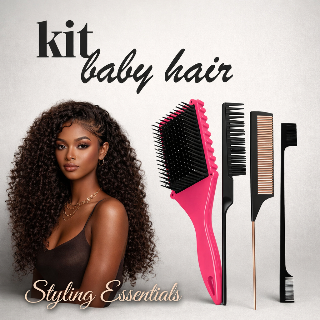 Kit Baby Hair Completo Escova Fitagem  + Pentes Profissionais Para Penteados Modelagem e Finalização Capilar