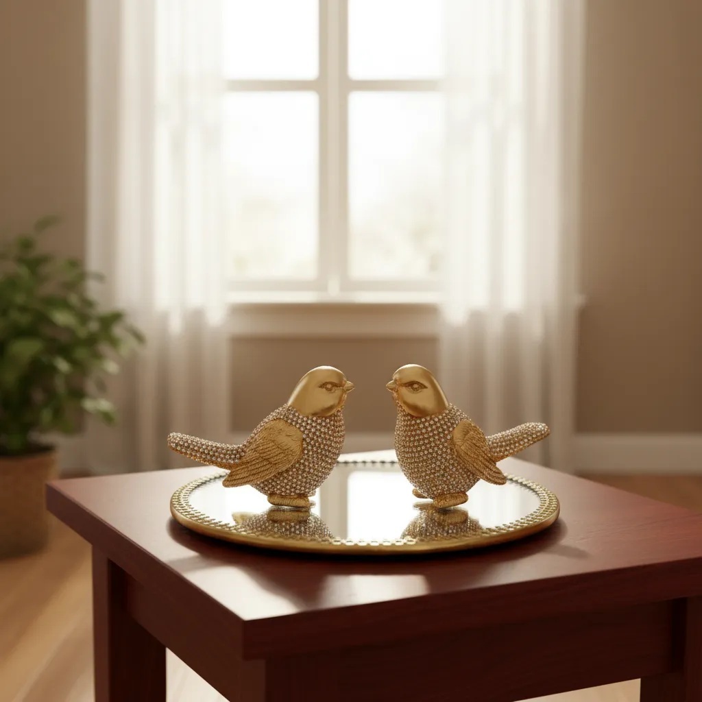 Passarinho Casal Passarinho Dourado Decoração Bandeja