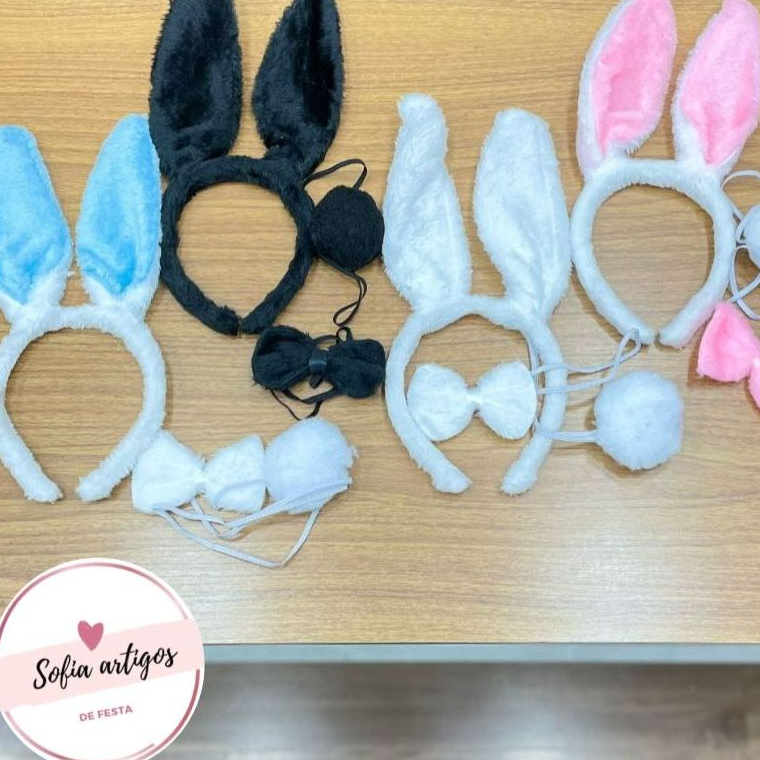 Kit Arco De Coelho Com Rabinho e Gravata Festa Fantasia Decoração