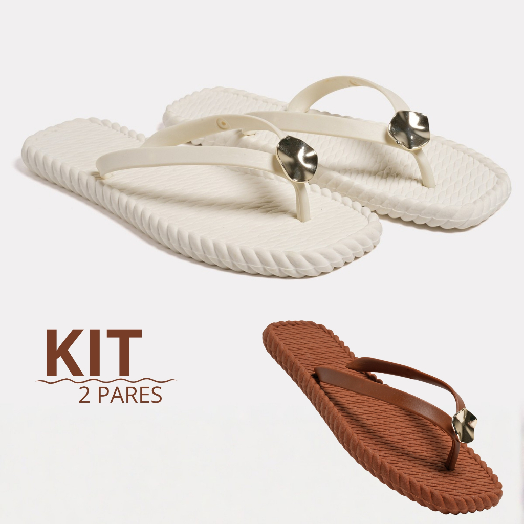 Kit 1 e 2 Pares Chinelo Feminino Trança Dia a Dia