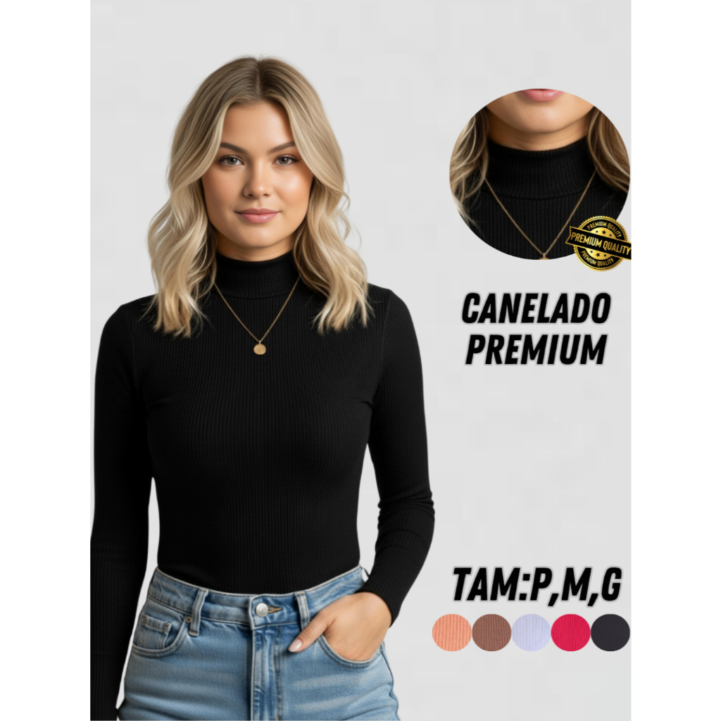 KIT 2 Blusa Feminina De Frio Gola Alta Canelada Manga Longa Conforto e Estilo para Todas as Estações