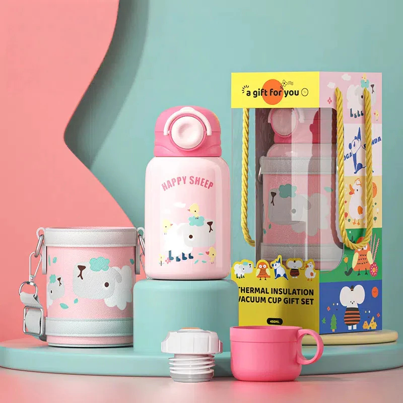 Copo Térmico Infantil com Canudo 2 em 1, Aço Inoxidável 316, Grande Capacidade, Portátil, Modelo Barriga Grande