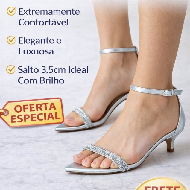 Sandália Feminina Salto Baixo 3 cm  Bico Folha  Confortável Casual Mary