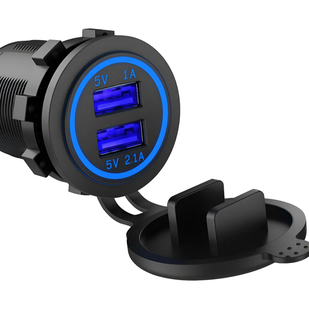 Tomada Veicular Carregador Usb 12v/24v 2 Saídas 1.0a E 2.1a- Azul