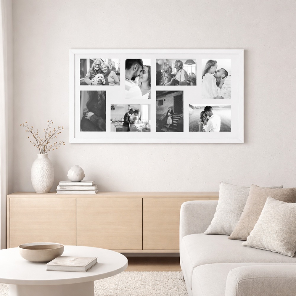 Painel Porta Retrato Multifotos 8 Fotos 10x15 Com Vidro Para Parede Decorativo
