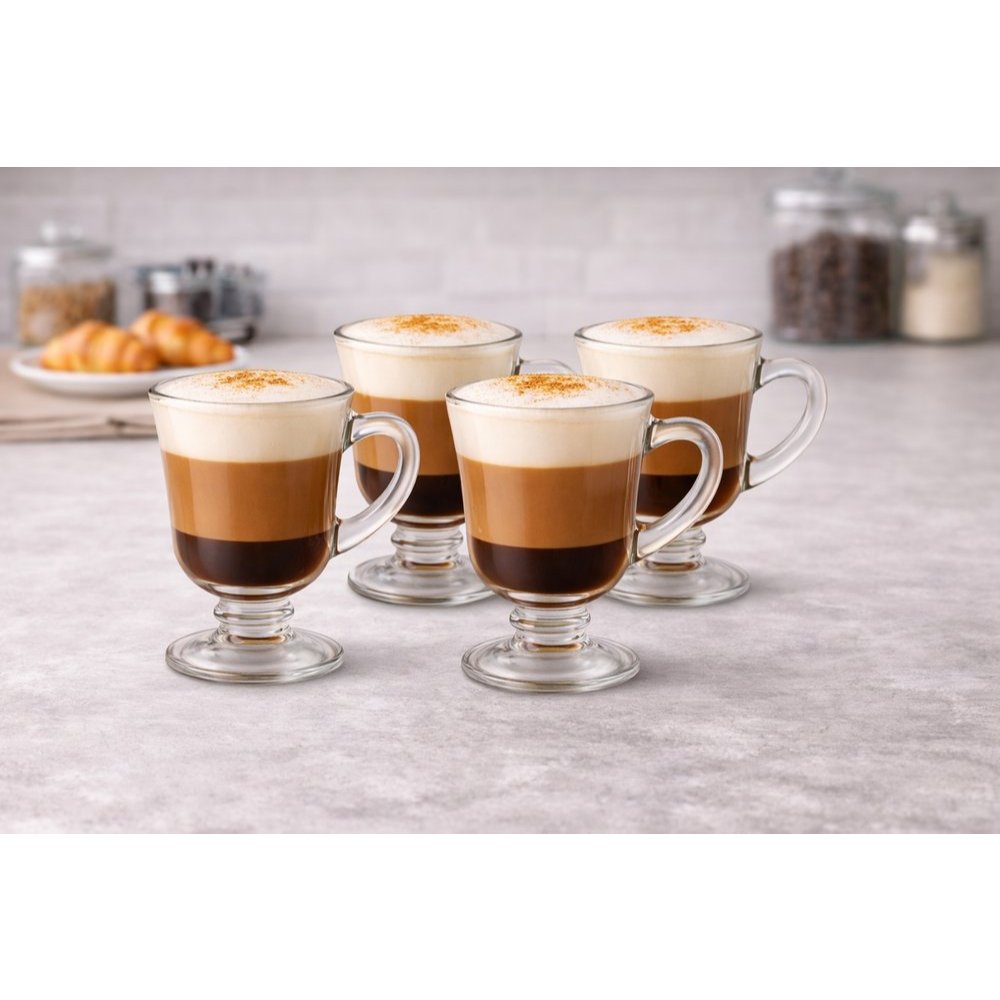 Jogo 4 Taças Vidro Xícara / Caneca para Cappuccino, Chocolate Quente, Café Nespresso, Dolce Gusto - Com Alça Kit