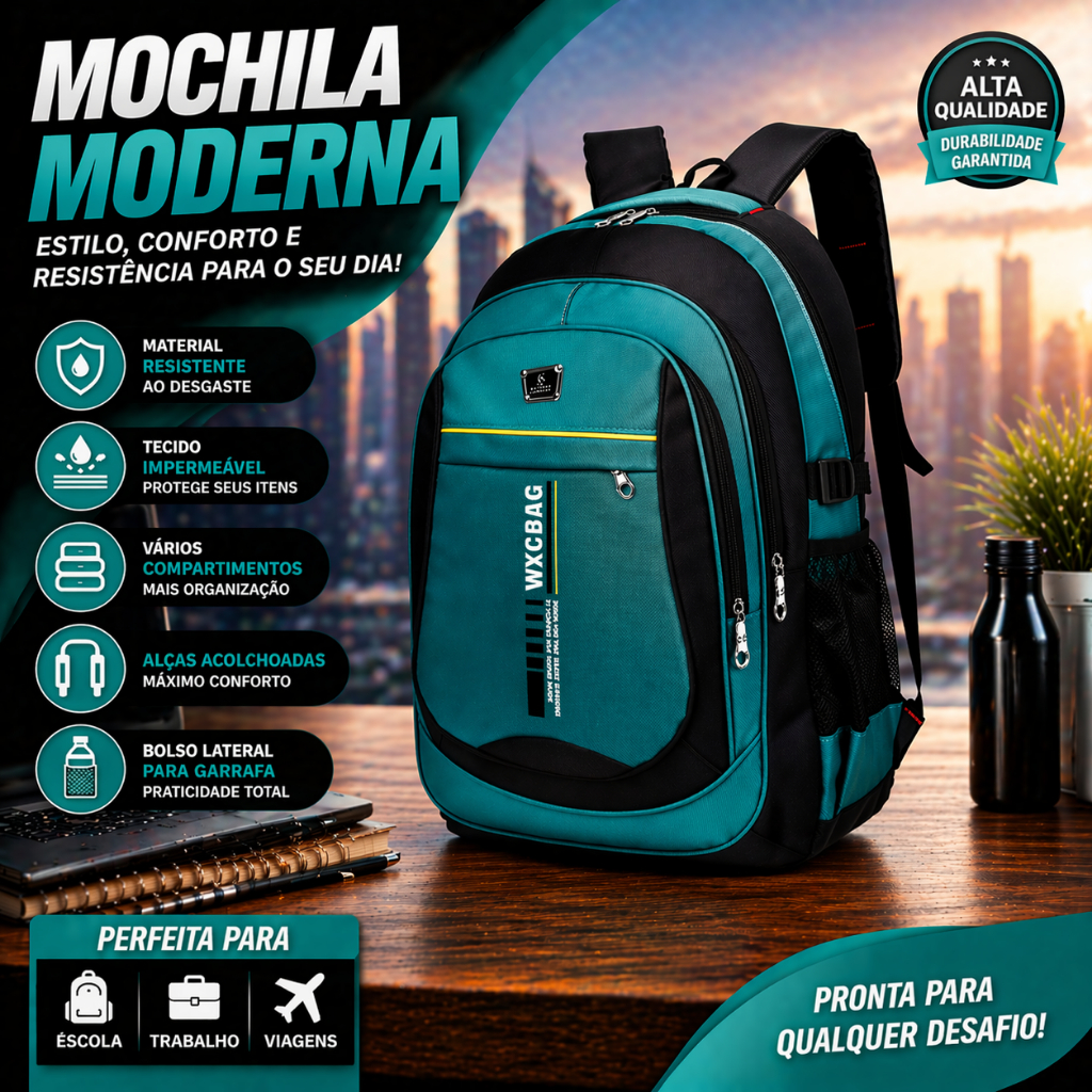 Mochila Masculina Resistente Impermeável Grande Notebook Escolar Viagem Trabalho Reforçada