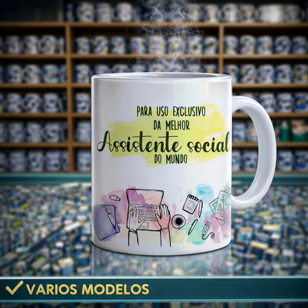 Caneca Uso Exclusivo Melhor Assistente Social Do Mundo 325ml Personalizada com Nome Xicara Profissões