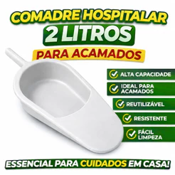 Comadre 2Litros Coletor Fezes Urina Para Acamados Extra Grande Hospitalar Super Resistente Fácil Lavagem