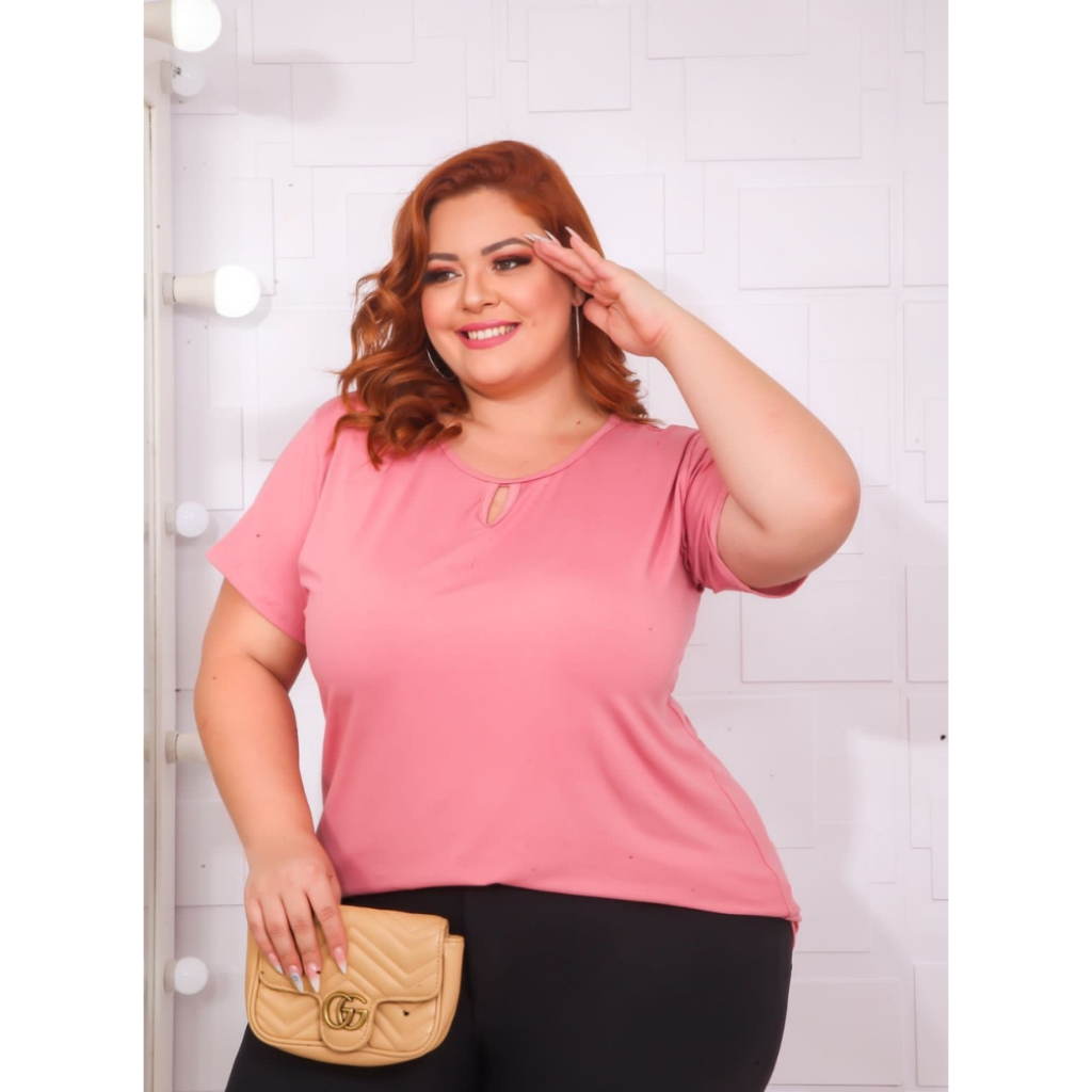 Detalhes do Blusa Plus Size Feminina Viscolinho Cobre Bumbum Manga Curta G1 G2 G3