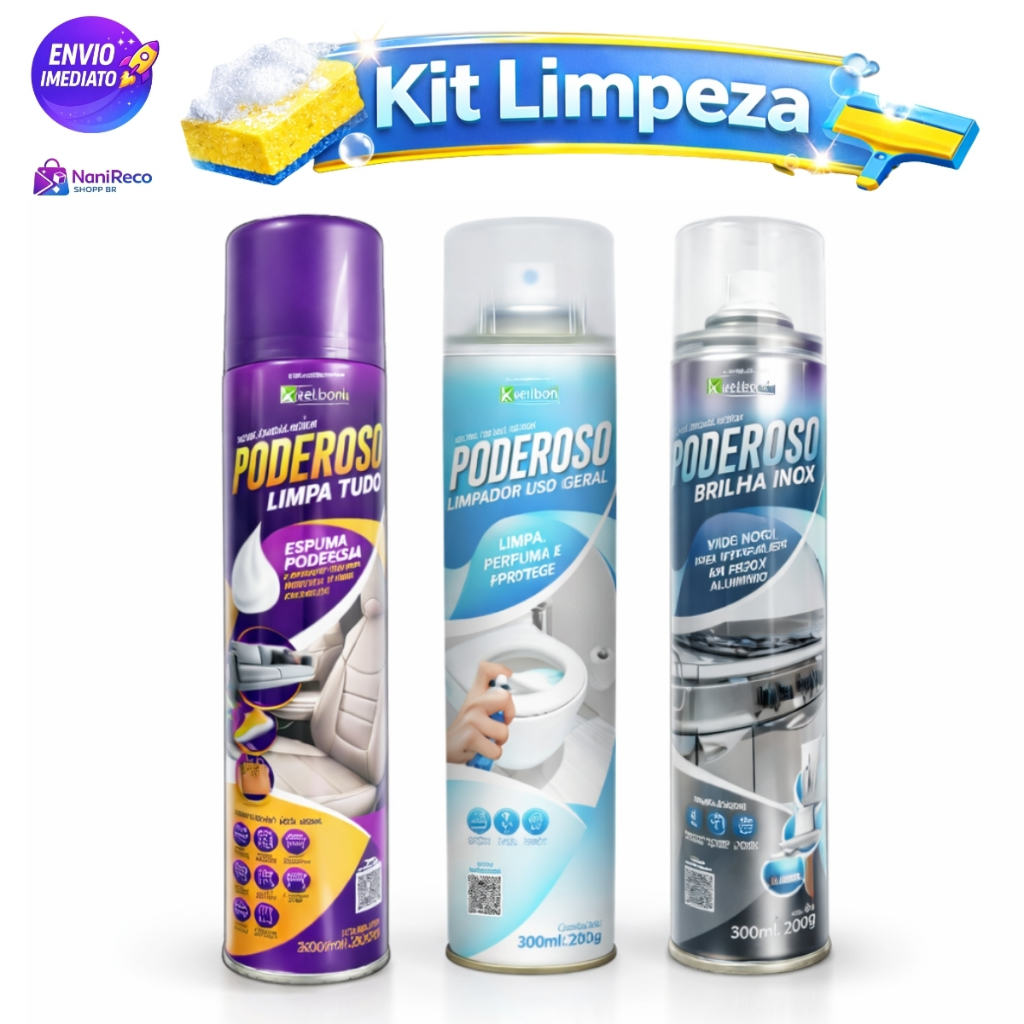 Kit Limpeza Poderoso 3 em 1 – Limpa, Perfuma e Dá Brilho em Todas as Superfícies | Ideal para Casa, Cozinha, Banheiro