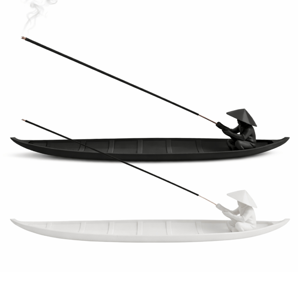 Porta Incenso Incensário Barco com Pescador Decorativo | Queimador de Incenso Zen Relaxante em Plástico