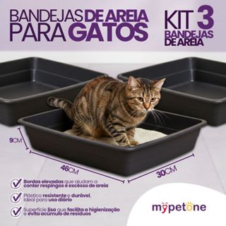 Kit com 3 Bandeja de Areia Higiênica Simples Preto para Gatos - MyPetOne em Oferta na Shopee