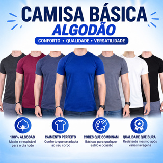 Camisa Camiseta Basica Algodão Penteado Alta Qualidade Várias Cores em Oferta na Shopee