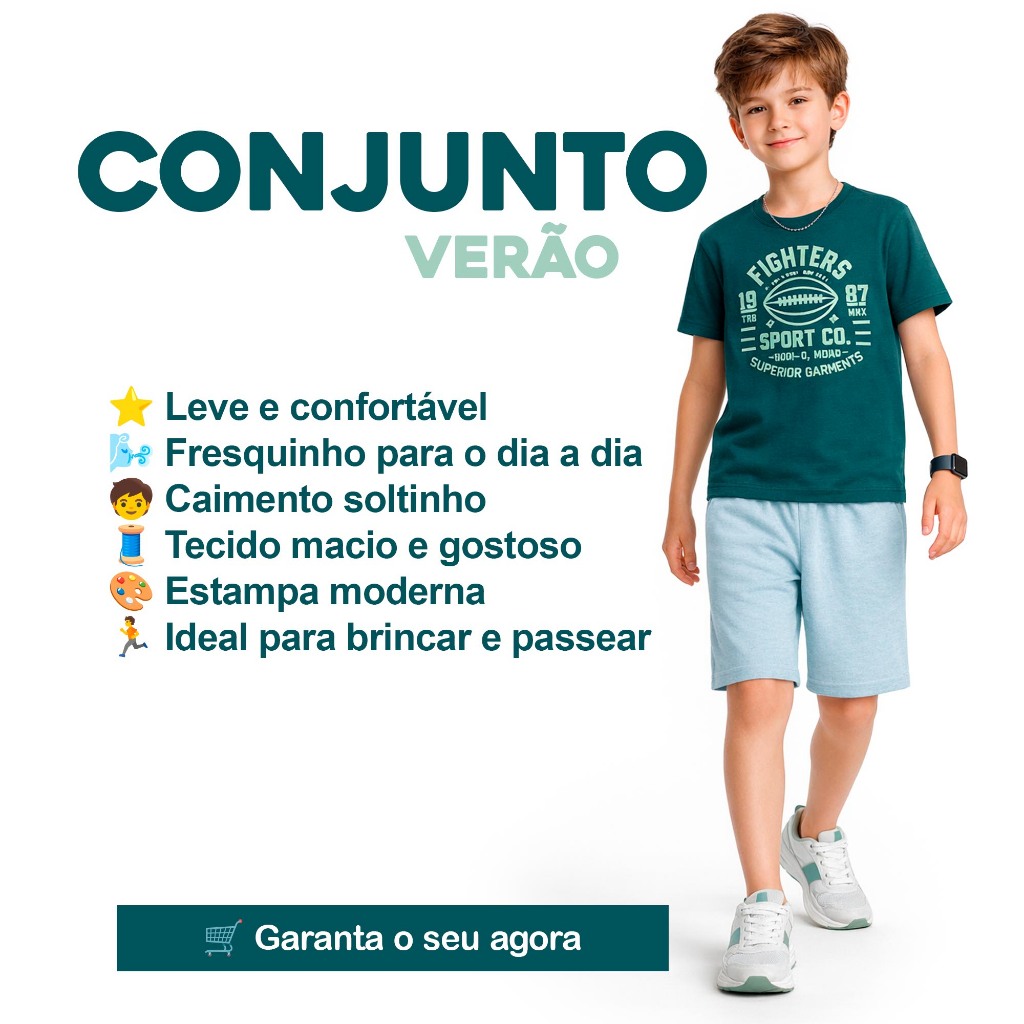 Kit 10 Peças Roupa Infantil Menino Camiseta 100% Algodão + Short de Moletinho Kit c/5 Conjuntos