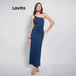 Lovito Vestido Feminino Longo Um Ombro Só DRB1331BRL1361