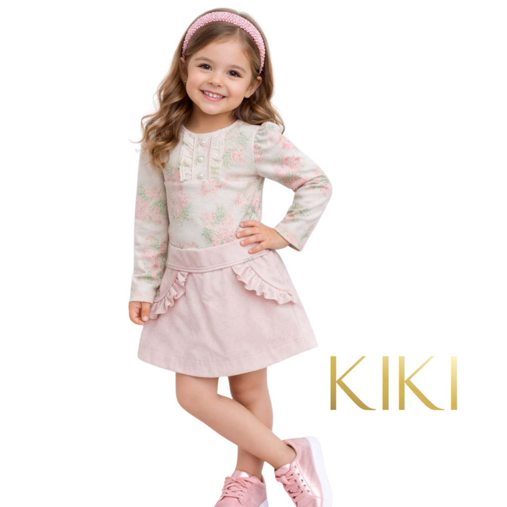 Conjunto menina Kiki Xodó manga longa c/short saia infantil tamanho 1 ao 4   2450045