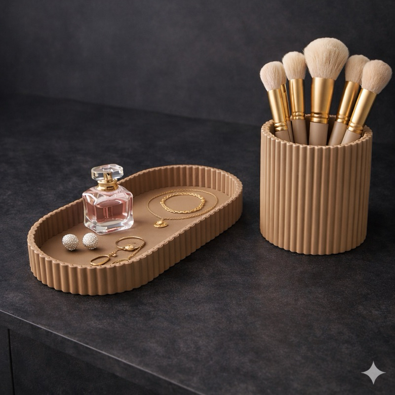 Detalhes do Organizador Porta Pincéis Maquiagem + Bandeja Joias Minimalista Luxo Decorativo