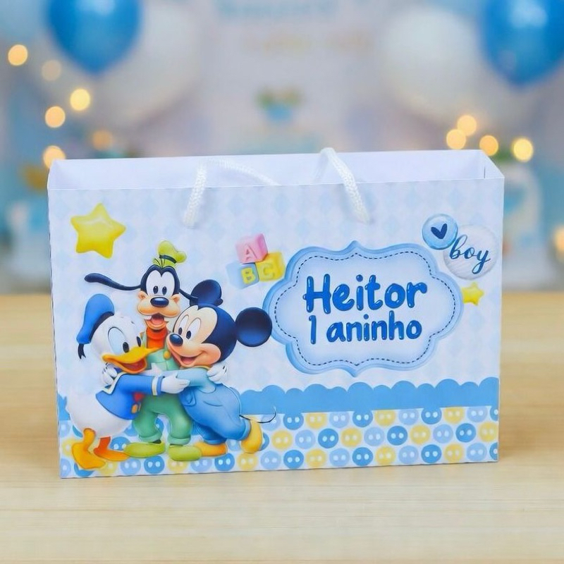 Sacola Personalizada Festa Mickey Baby 20x15 Papel 180g com Alça – Lembrancinha Aniversário Infantil Personalizada