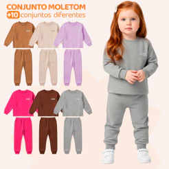 Kit 4 Peças Moletom Minimalista Bebê Menina Neném Blusa e Calça Manga Longa Roupa de Frio Inverno Feminino Lisos