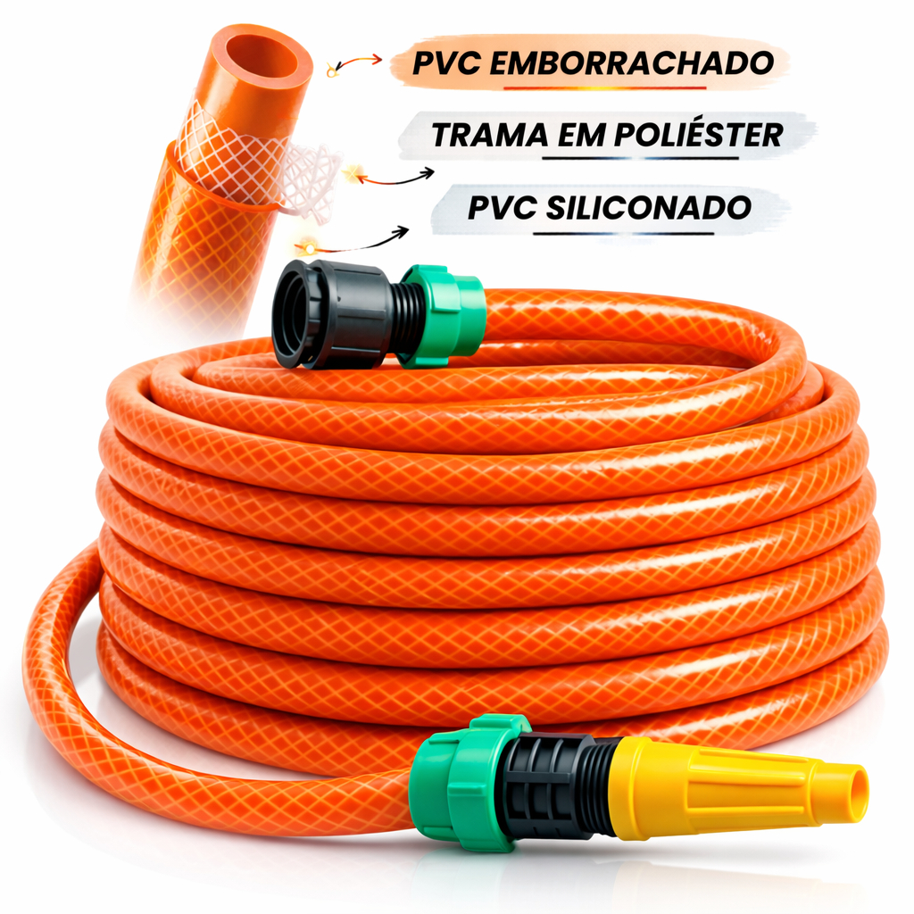 Mangueira Jardim Trançada Laranja 10 a 40 Metros Mangueira Pronta para uso.