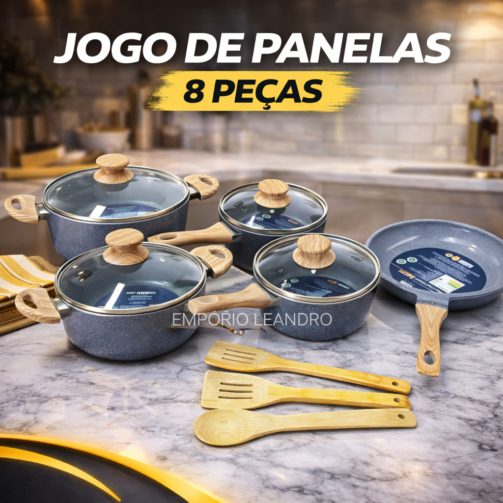 Conjunto de Panelas Antiaderentes 8 Peças | Kit Jogo de Panelas Antiaderente