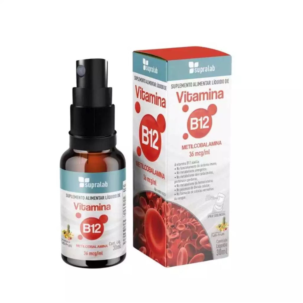Spray Sublingual Vitamina B12 Supralab 30ml - Energia e Memória com Alta Absorção