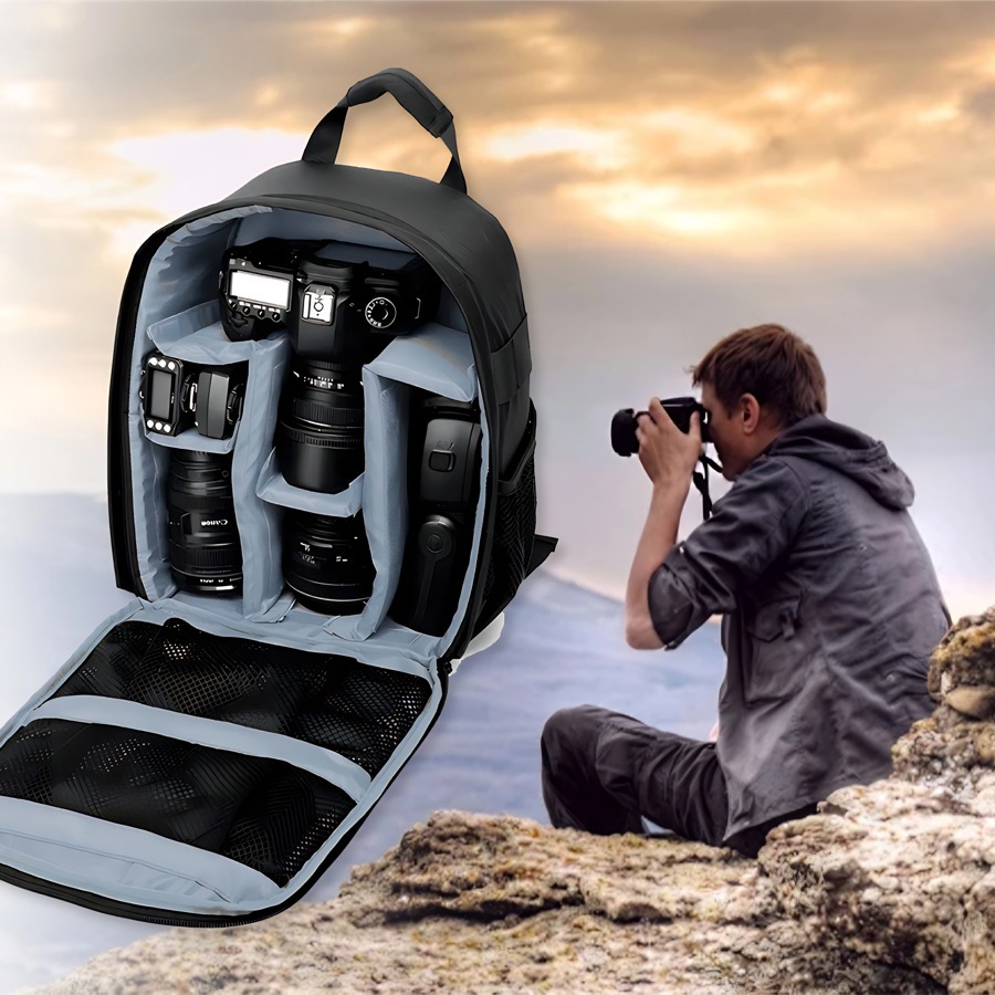 Mochila Fotógrafos Impermeável Cinza Para Câmera DSLR, Lente e Acessórios Proteção para Equipamentos