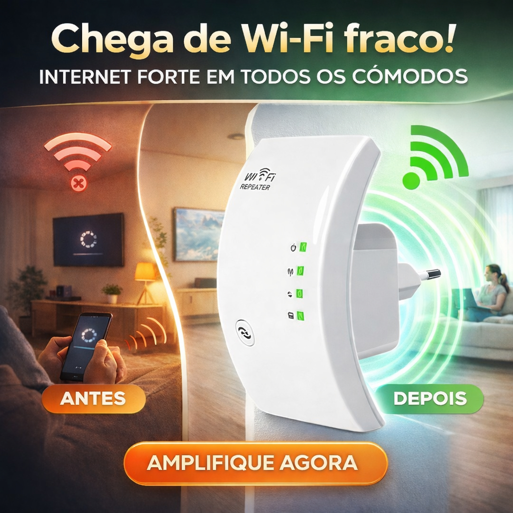 Repetidor WiFi 300Mbps Bivolt 2.4GHz Amplificador de Sinal Extensor Internet WPS + LAN