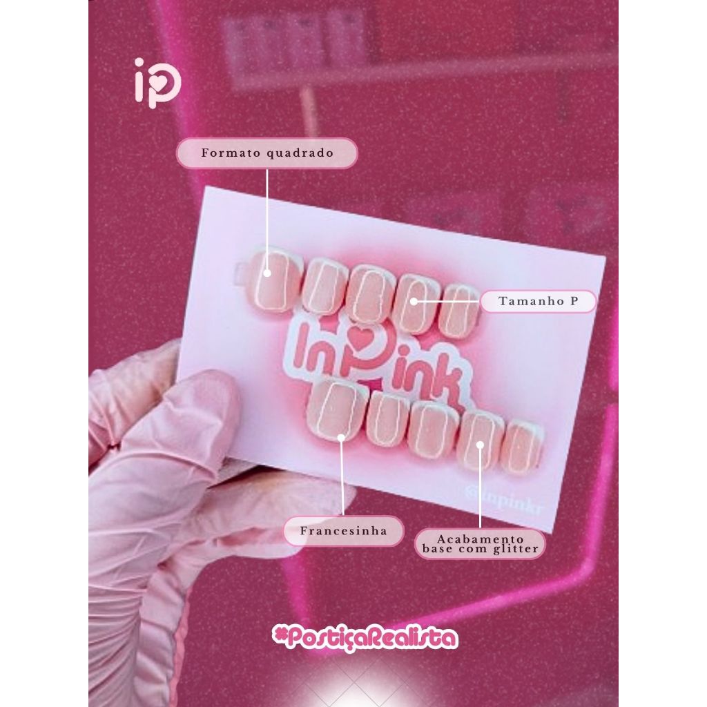 Unhas posticas delicadas francesinha