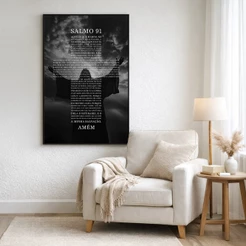 Quadro Decorativo Religioso Jesus e o Poder do Salmo 91 com Moldura Sala Quarto Escritorio