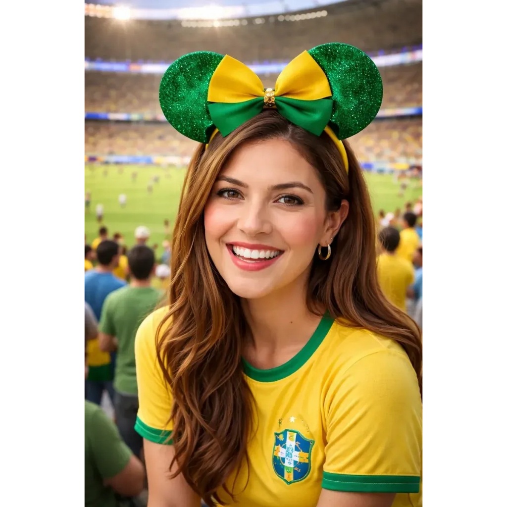 Tiara Arquinho Orelhas Da Minnie Seleção Brasileira - Linda - Copa do Mundo - Brasil