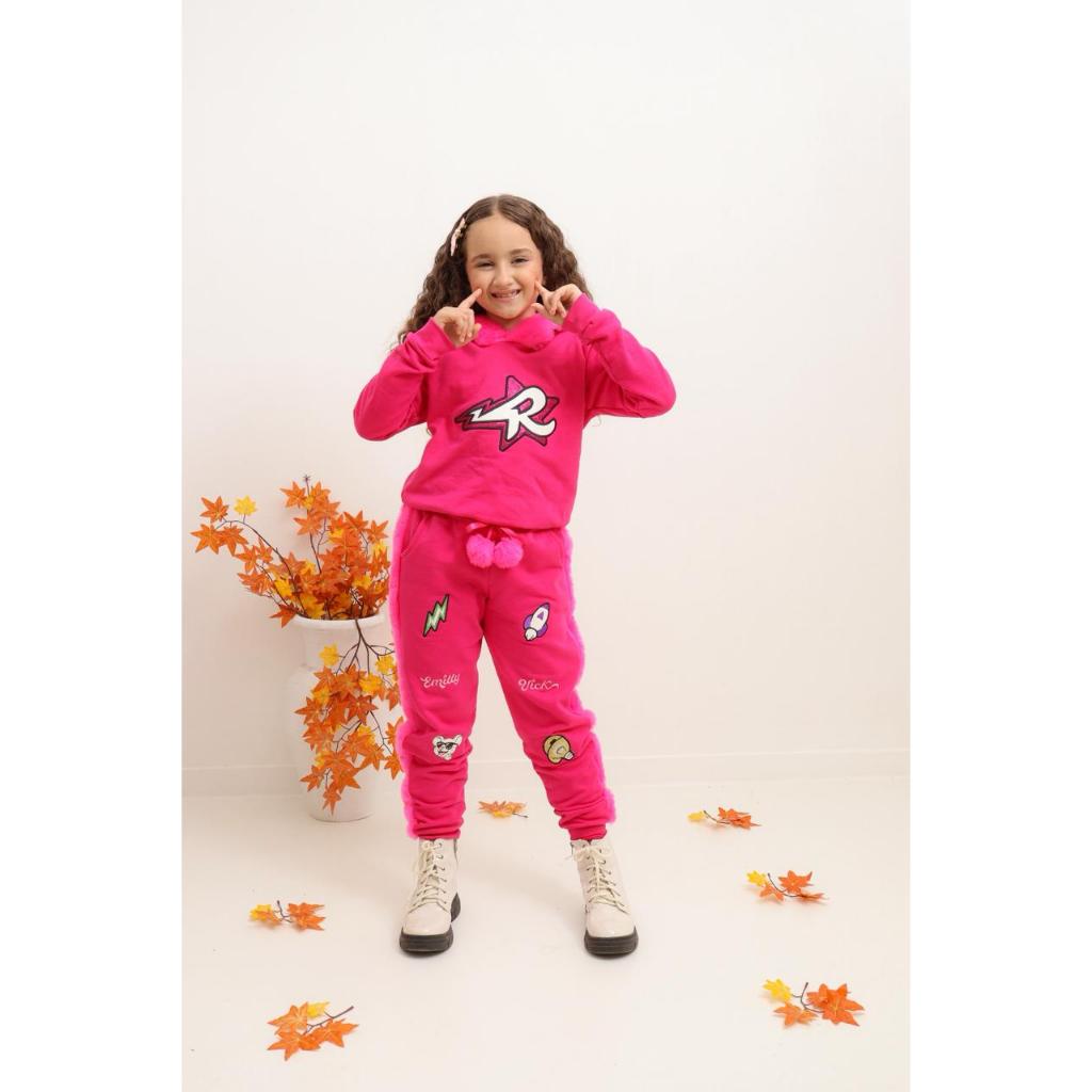 Conjunto Infantil Feminino Inverno moletom flanelado Plush com Capuz Emilly vick
