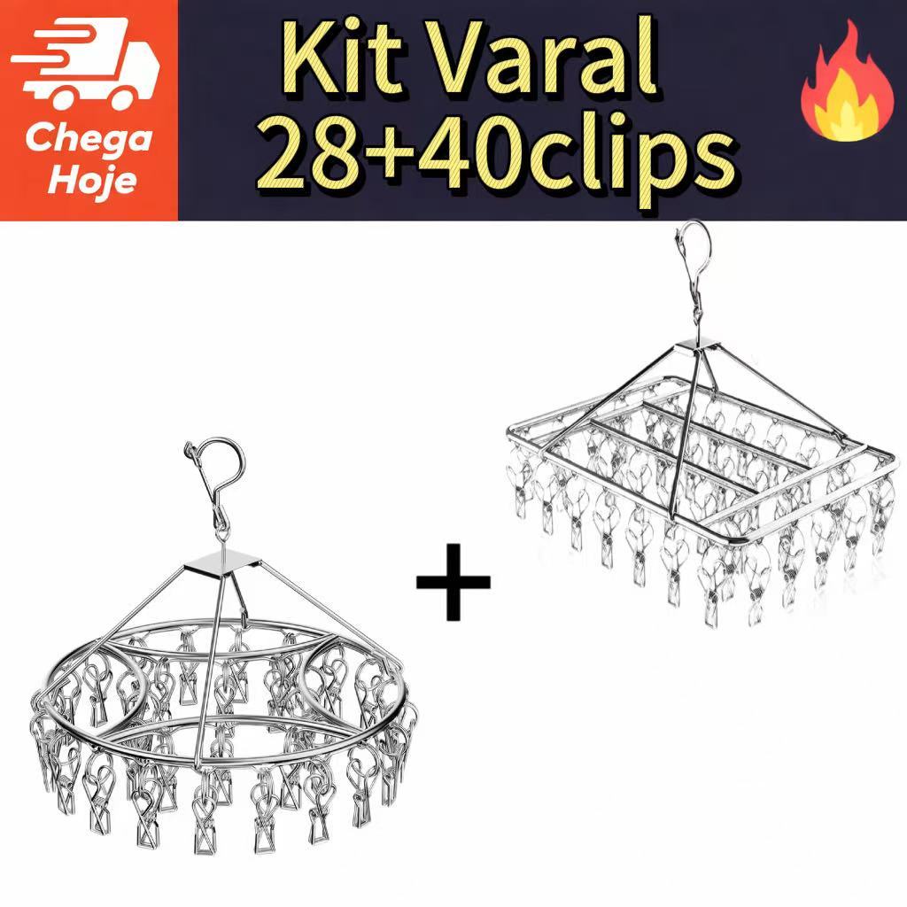 Kit Varal 28/40/20 Prendedores Apartamento Meia Roupa Aço Inox Boa Qualidade