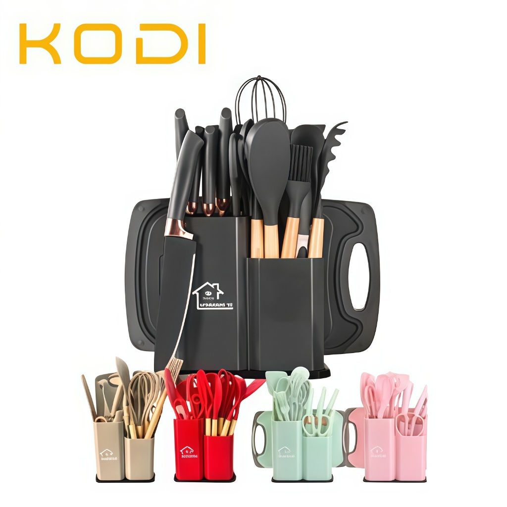 Kit Conjunto 19Pçs De Utensílios Facas Silicone Cozinha Jogo Completo Batedeira Colher Pegador-R9