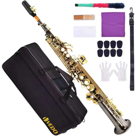 Instrumento saxofone B-soprano descendente VEDO com tubo reto, adequado para iniciantes e músicos de nível intermediário