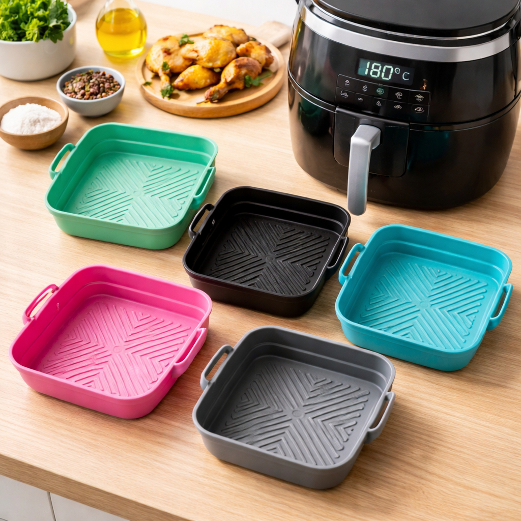 Forma de Silicone Air Fryer Grande 18CM Antiaderente Assadeira Fritadeira Quadrada 4L a 12L