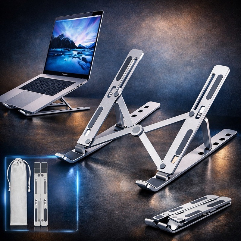 Base Suporte Dobrável para Notebook tablet em Alumínio Ajustável, Portátil, Resistente e Ergonômico