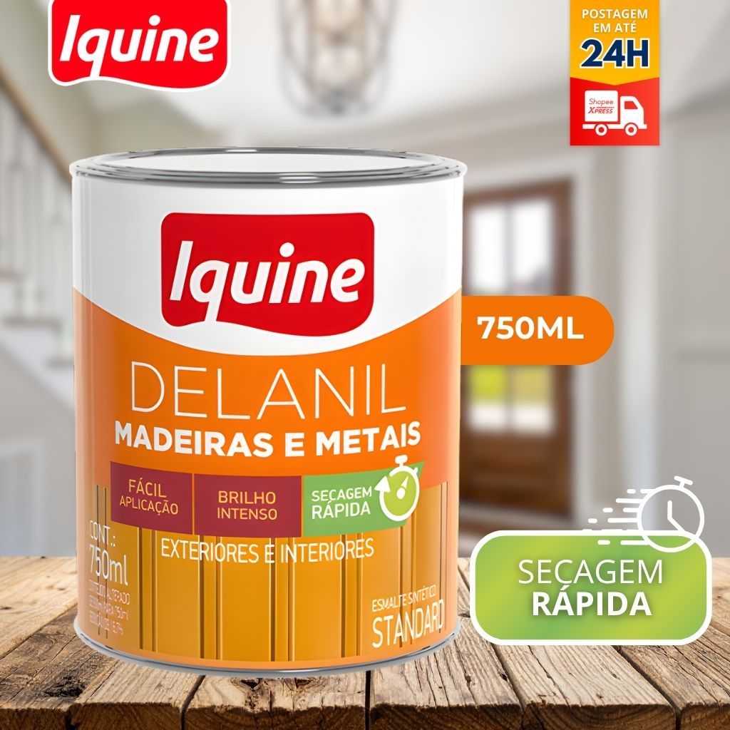 Tinta Esmalte Sintético Delanil 750ml Iquine Alta Cobertura Brilho para Madeira 