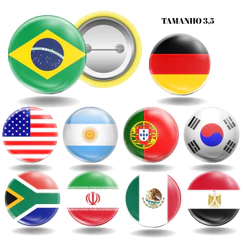 kit com 10 Bottons Bandeira Países do Mundo - Bottom/botton - Boton - Broche alfinete - Boton - Button - Pin - Bo