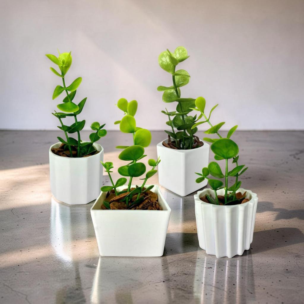 Kit 4 Vasos com Musgo Verde - Enfeite de Mesa ou Prateleira