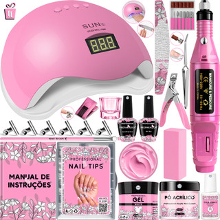 Kit Unha Gel Completo Cabine Sun 5 48W Lixadeira Caneta Pedicure e Manicure Alongamento E…