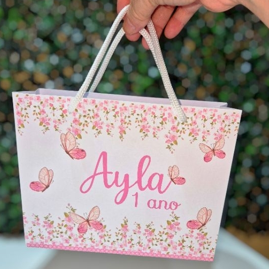 Envio Rápido | Sacolinha Personalizada Jardim das Borboletas Rosa | Tamanho G  Pegue Monte