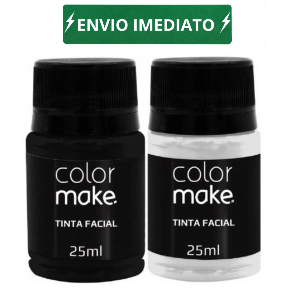 Kit Tinta Liquida Facial Colormake 25ml C/ 2 (preto/branco) - ENVIO IMEDIATO FESTA MAQUIAGEM ARTISTICA em Oferta na Shopee