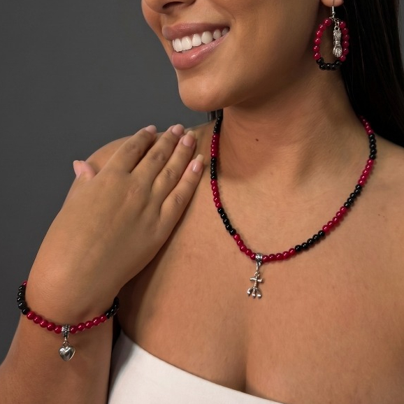 Conjunto Colar Pulseira e Brinco Feminino Proteção Espiritual Pomba Gira Energia
