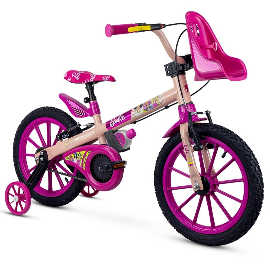 Bicicleta Infantil Aro 16 Freio V-Brake1 Marcha Cestinha/ou Placa Temática Nathor C/ Rodinha Disney